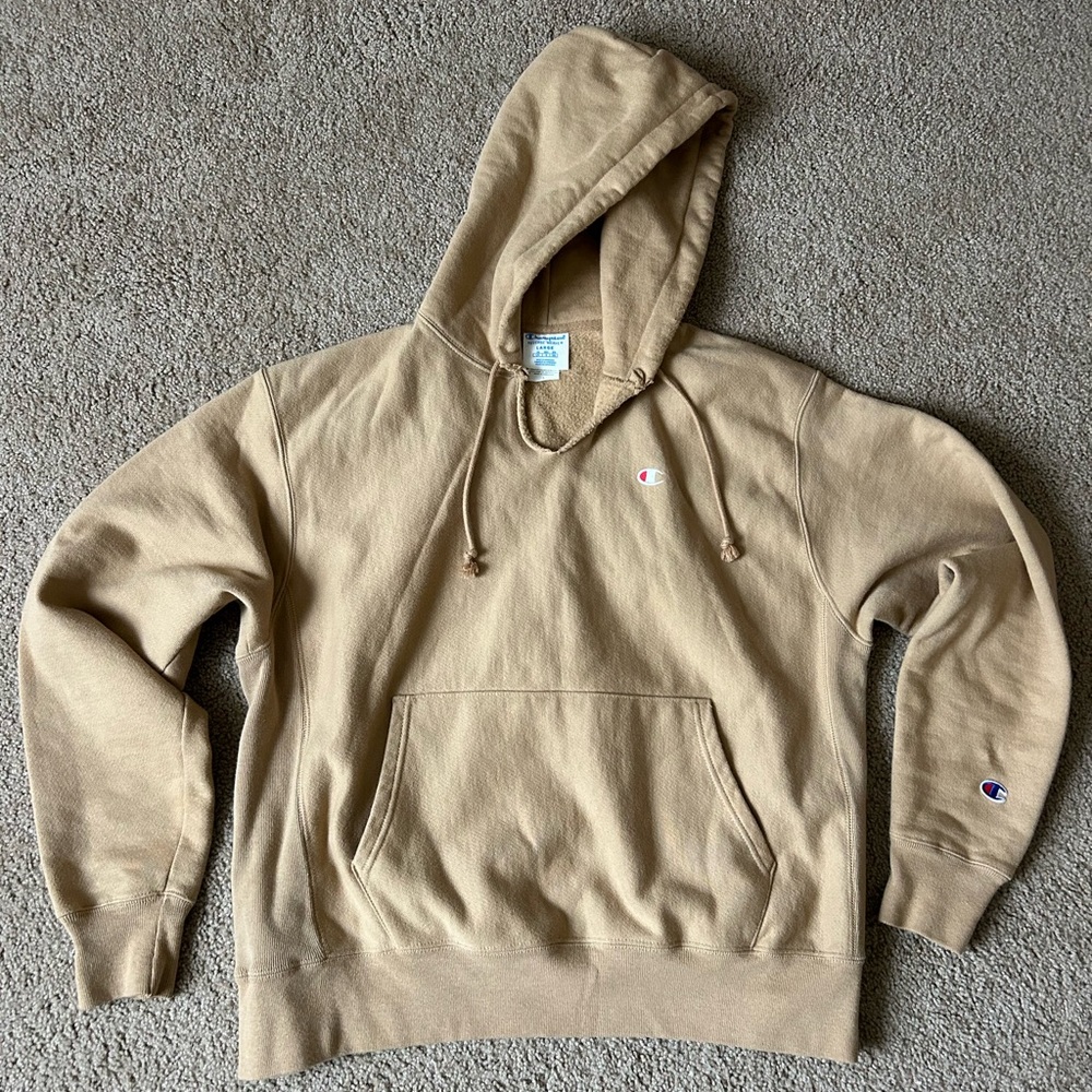 champion camel colored reverse thread hoodie LARGE - image 1